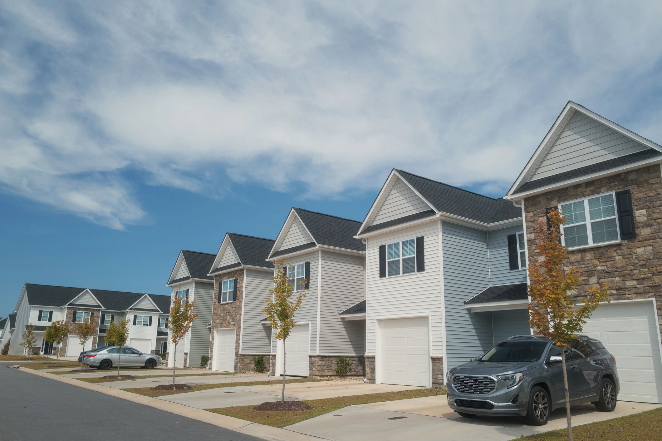 Row of townhomes in a residential neighborhood