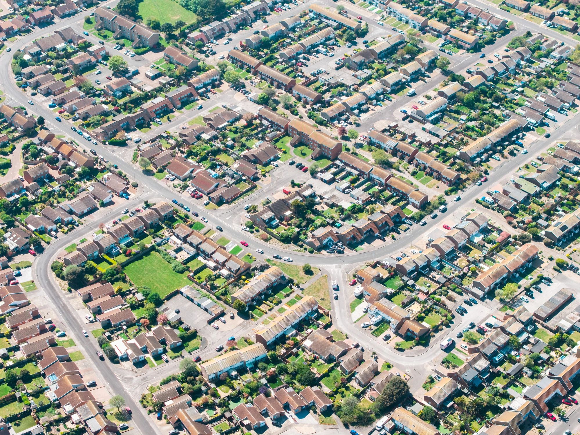Aerial view of a suburban neighborhood